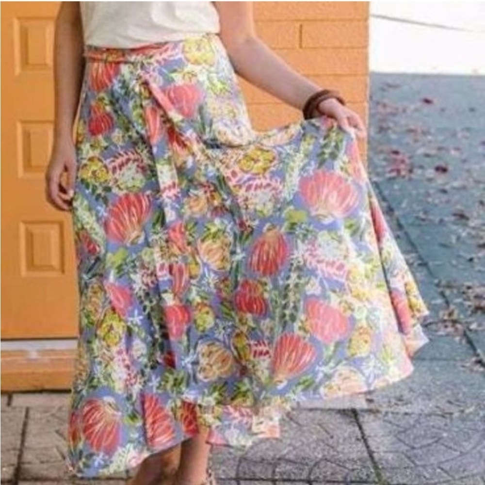 Matilda Jane Daydreaming Skirt High Low Floral Boho Beach Faux Wrap Maxi Skirt M